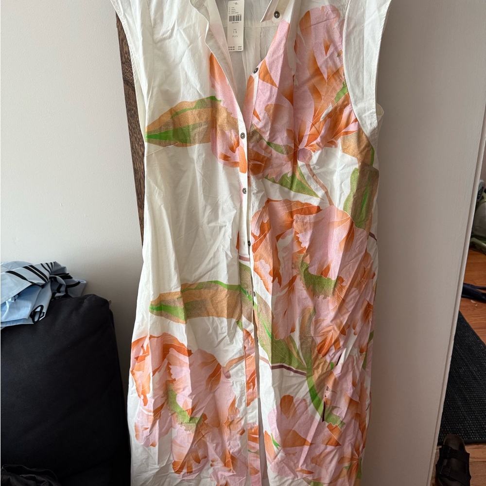 Anthropologie White Maxi Dress with Orange and Pink Floral Design
